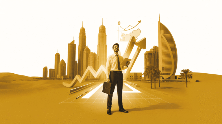 a man in front of dubai burj al khalifa after completed a successful Hassle-Free Business Setup UAE