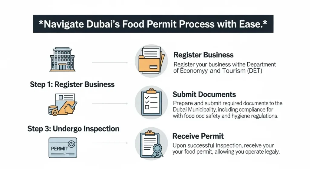 Visual representation of the food permit approval process in Dubai.