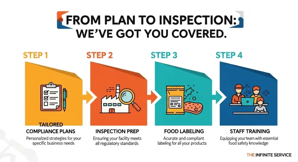 The Infinite Service’s step-by-step food safety compliance process.